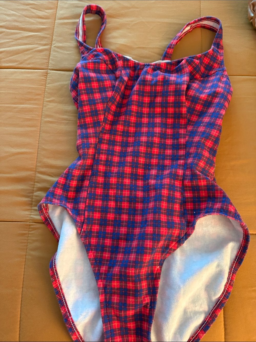 Item Sold. Red & Blue Plaid One-Piece Swimsuit